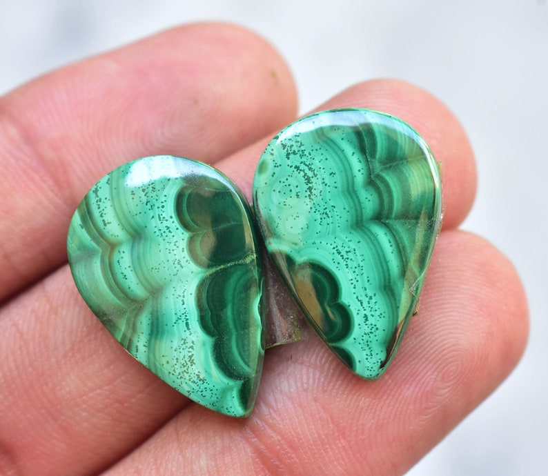 Loose Gemstone B-892 23x15x4 mm Malachite Pair Cabochon High Quality Malachite Pair Gemstone For Earrings Pear Shape 31.10 Ct