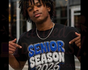 Senior Season 2026 PNG Design: Blue Chrome Graduation Shirt (Digitaler Download)
