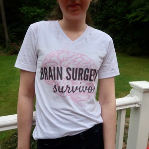 Brain Surgery Survivor Unisex V-Neck Tee Chiari Malformation, Intracranial Hypertension, Brain Cancer, Hydrocephalus, Brain Tumor T-Shirt image 2