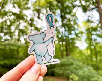 PERSÖNLICHER ARTIKEL | Türkis Awareness Bear 3"Aufkleber | Dysautonomia Awareness, Ewings Sarkom Aufkleber, Blasenkrebs, Krebs Geschenk