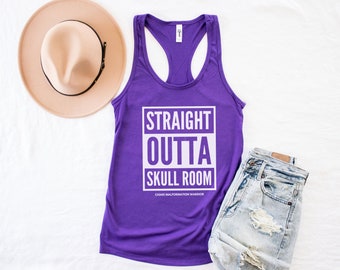 Cute Chiari "Straight Outta Skull Room" Women's Racerback Tank Top | RUNS SMALL, Chiari Malformation Awareness Tank, Chiari Surgery Gift