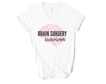 Brain Surgery Survivor Unisex V-Neck Tee | Chiari Malformation, Intracranial Hypertension, Brain Cancer, Hydrocephalus, Brain Tumor T-Shirt