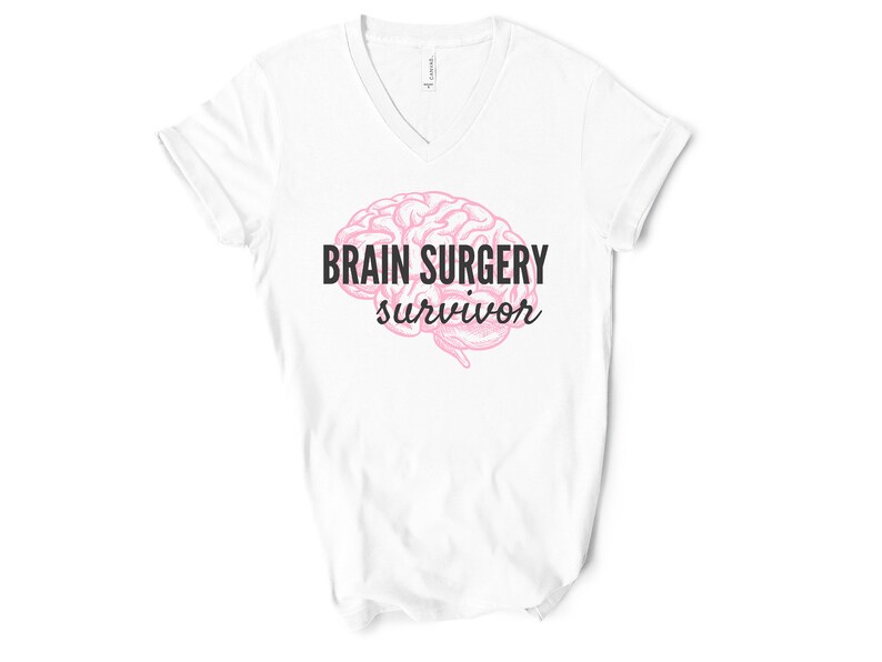 Brain Surgery Survivor Unisex V-Neck Tee Chiari Malformation, Intracranial Hypertension, Brain Cancer, Hydrocephalus, Brain Tumor T-Shirt image 1