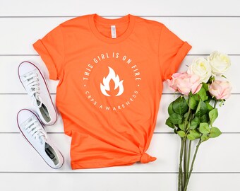 CRPS "This Girl Is On Fire" Awareness T-Shirt | Complex Regional Pain Syndrome, Chronic Pain Short Sleeve Tee
