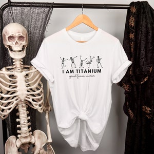 Skeleton Spinal Fusion "I Am Titanium" Unisex T-Shirt | Scoliosis Halloween Tee, Spinal Surgery Gift, Cervical Fusion, Cute Fall Shirt