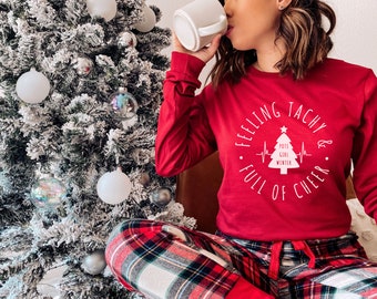 POTS Girl Winter "Feeling Tachy & Full Of Cheer" Long Sleeve T-Shirt | Cute Dysautonomia Christmas Shirt, POTS Holiday Tee, Funny POTS Gift