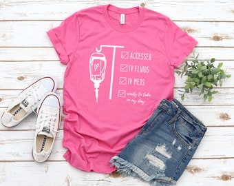 IV Fluids / IV Medication Unisex T-Shirt | Dysautonomia, Port-A-Cath, Central Line, PICC Line, Intravenous, Chronic Illness