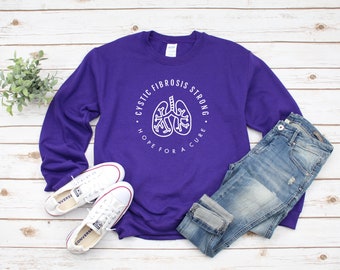 Cystic Fibrosis Strong "Hope For A Cure" Awareness Crewneck Sweatshirt | 65 Roses, Lung Disease Shirt, Cystic Fibrosis Gift, Lung Transplant