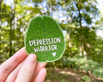 RETIRING ITEM | Cute "Depression Warrior" Brain 3" Vinyl Sticker | Chronic Depression, Mental Health Awareness | Waterproof, Tearproof