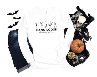 EDS "Hang Loose" Halloween Unisex Long Sleeve T-Shirt | EDS Fall T-Shirt, Ehlers-Danlos Humor, Funny EDS Halloween Gift, Fall Spoonie Tee