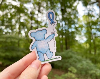 RETIRING ITEM | Blue Awareness Bear 3" Sticker | Colon Cancer, CFS Sticker, Ankylosing Spondylitis, Arthritis Gifts  | Waterproof, Tearproof