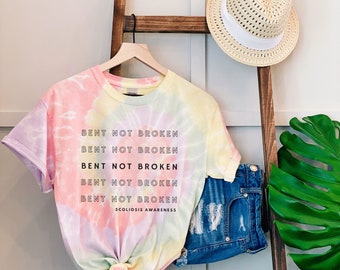 Scoliosis "Bent Not Broken" Rainbow Tie-Dye Unisex T-Shirt | Scoliosis Awareness Tie Dye Tee, Scoliosis Surgery Gift, Cute Scoliosis Apparel