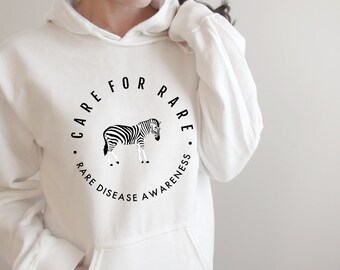 Rare Disease Awareness "Care For Rare" Zebra Unisex Hooded Sweatshirt | Zebra Warrior Hoodie, EDS/HSD, Rare Conditions Awareness