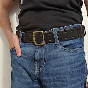 black leather belt with brass buckle vintage Odd Fellows belt and buckle