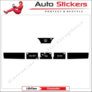 Puede incluir: Kit de moldura interior de coche en blanco y negro con las palabras "ON/OFF", "ECON" y "Garantía de por vida".