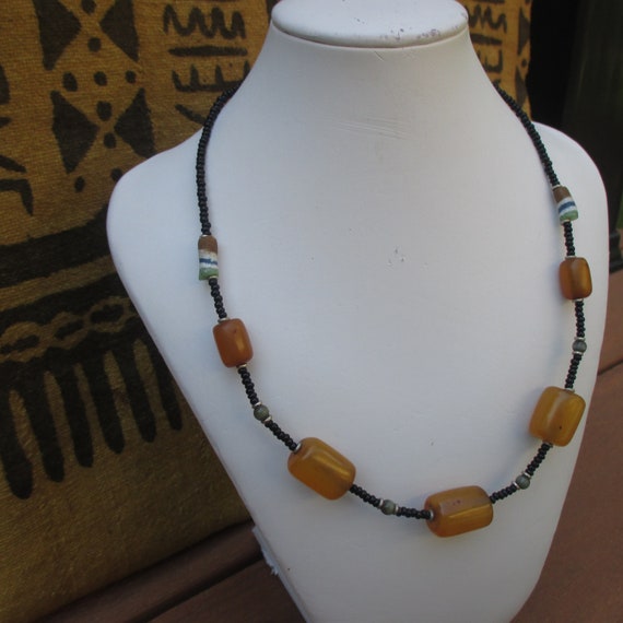 Vintage Authentic Handmade Maasai Amber Resin Bea… - image 1