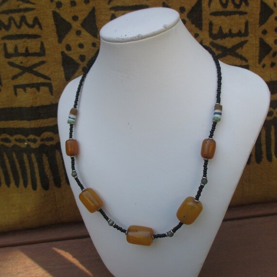 Vintage Authentic Handmade Maasai Amber Resin Bea… - image 3