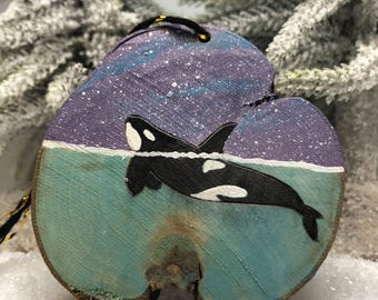 Wooden Christmas hanging decoration - orca