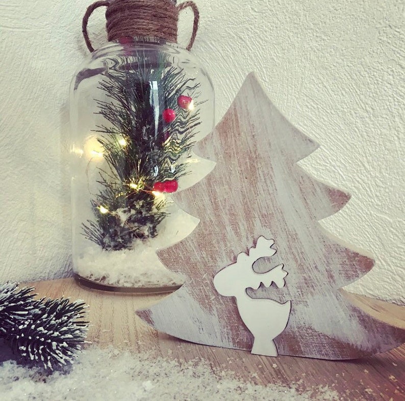 Décoration de Noël en bois à poser Sapins emboités Sapin large / renne