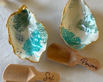 Duo saliere et poivrière en coquilles d’huîtres - fait main - idée cadeau originale - collection Écumes & Délices