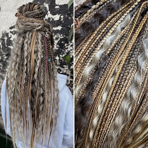 Brown and Grey Boho Set of Braids, hair extensions, set of dreads