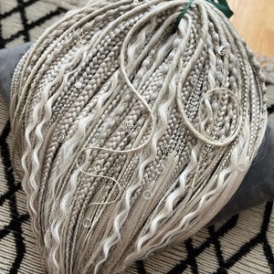 Silver Gray set of synthetic long braids, curly dreads, dreadlocks