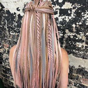 Rose Gold and Grey set of synthetic braids and dread extensions, custom set of dreads, personalized gift