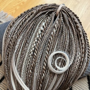 Ash Brown and Light Grey set of synthetic dreads and braids, dreadlocks, dread extensions