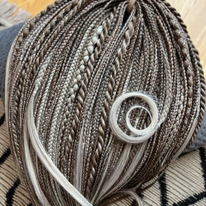 Ash Brown and Light Grey set of synthetic dreads and braids, dreadlocks, dread extensions