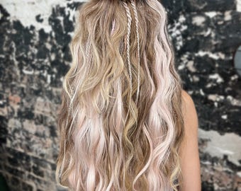 Bohemian Pink & Brown Wavy Braids: Custom Dreadlock Extensions