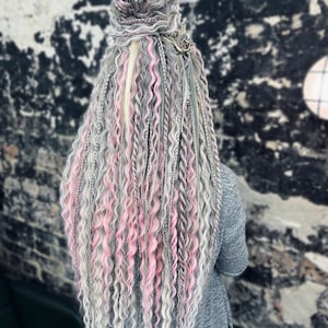 Silver and Pink set of synthetic double ended dreads, wavy extensions, Ariel curls