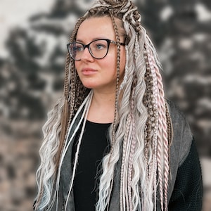 Ashy Silver & Dusty Lavender Synthetic Curly Braids: Dreadlock Extensions