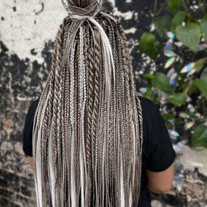 Ash Brown and Light Grey set of synthetic dreads and braids, dreadlocks, dread extensions