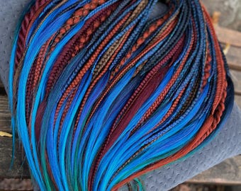 Fire and Water Double Ended Dread Braid Extensions: 55 DE Braids