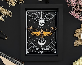 Echter Nachtfalter Totenkopfmotte im Rahmen Tarot The Death Print Taxidermie Acherontia Motte Schwarz Witch Gothic Deko