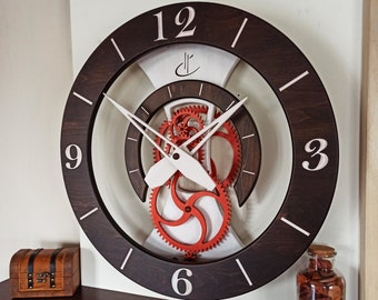 Large Wooden Wall Clock, Wooden Gear Clock, Wood Art, Housewarming Gift