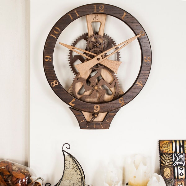 Horloge à engrenages en bois, oeuvre d'art en bois, horloge murale, horloge pour mur