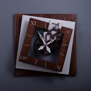 Large Wooden Wall Clock, Wooden Gear Clock, Wood Art, Housewarming Gift