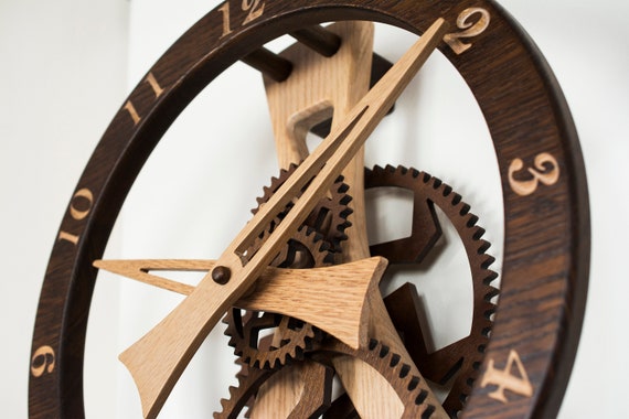 Reloj de pared vintage 3D, reloj de pared rústico 3D hecho a mano,  engranaje grande, decoración vintage de madera para sala de estar, oficina,  bar