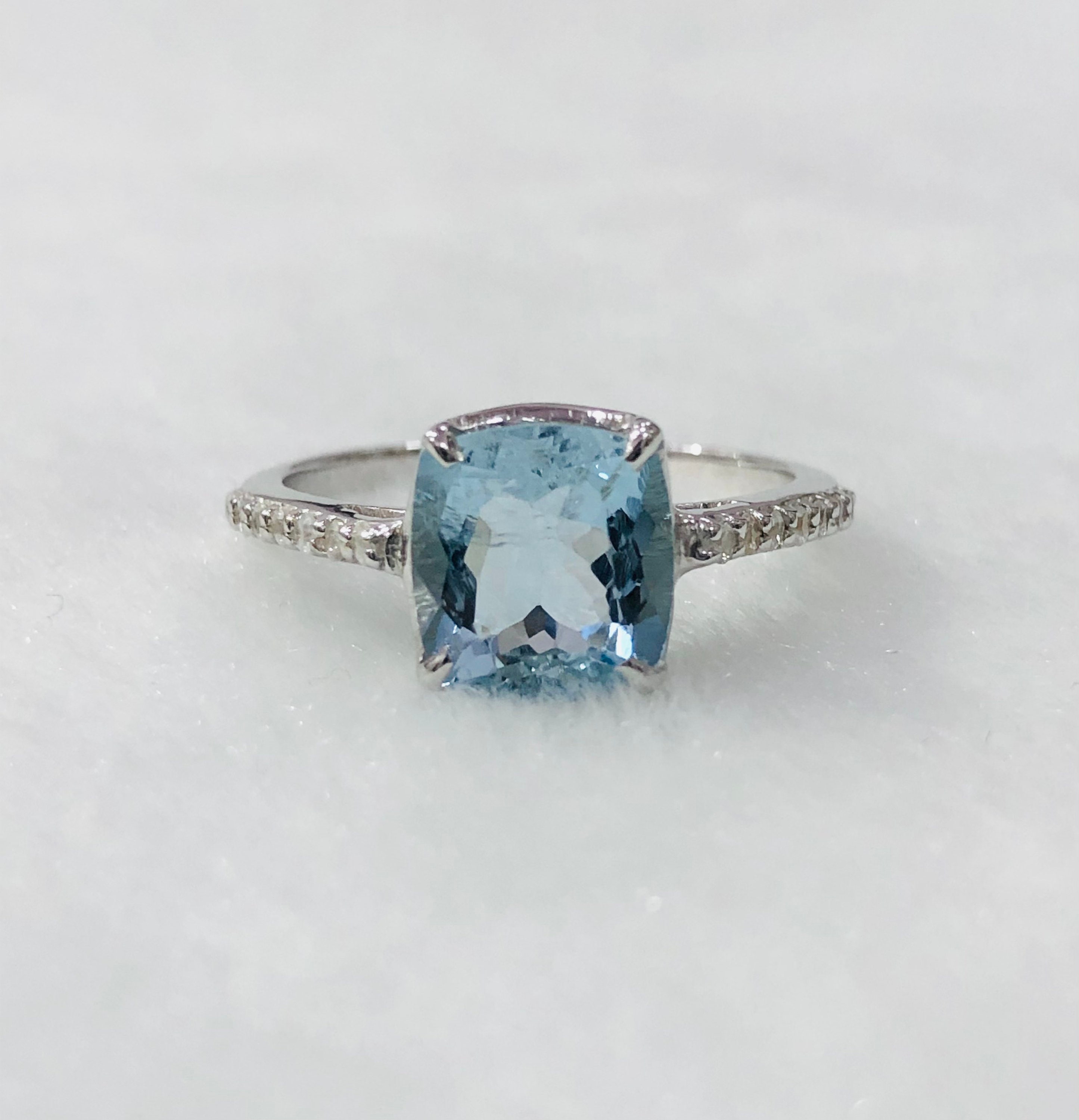 Santa Maria Aquamarine Ring, Natural Aquamarine, White Sapphire Ring