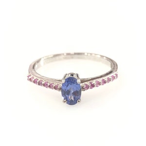 Tanzanite Ring, Natural Tanzanite, Natural Sapphire , Tanzanite  Solitaire, Pink Sapphire Ring , Tanzanite Oval Cut, Flower Ring .