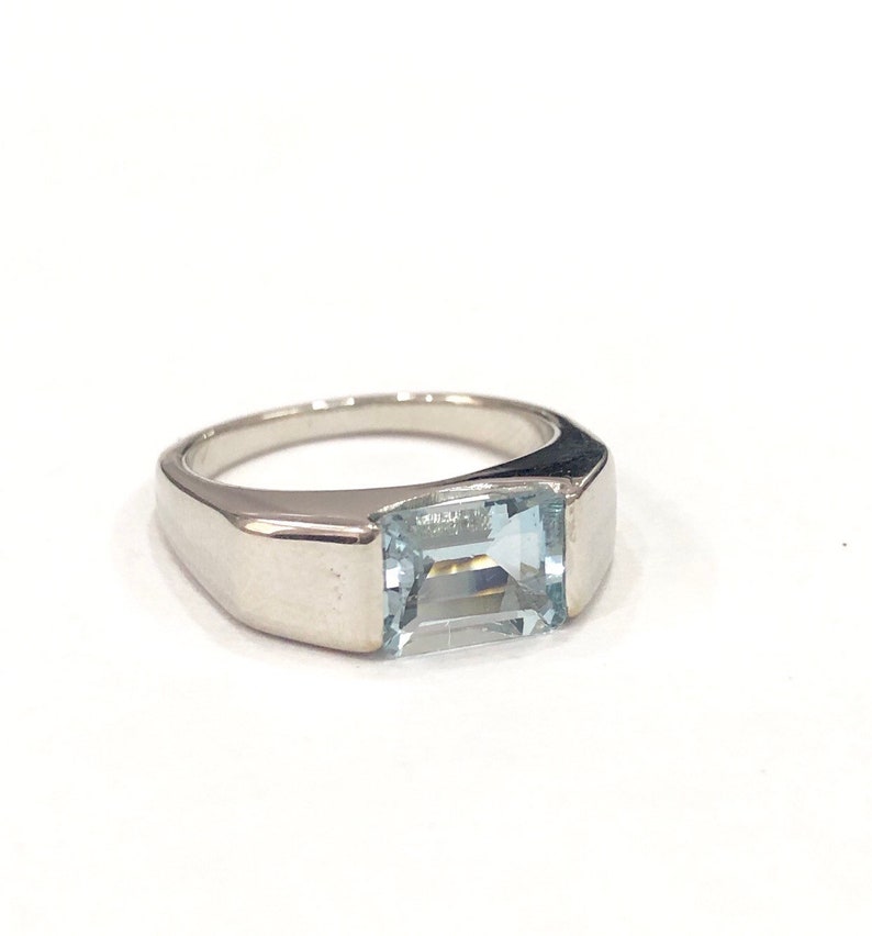 Natural Aquamarine Aquamarine Emerald Cut Aquamarine Solitaire March Birthstone Emerald Cut Ring Engagement Ring. Aquamarine Ring