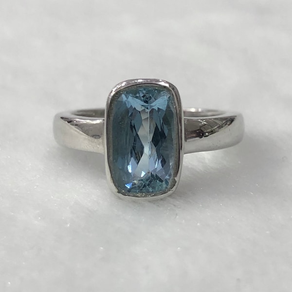 Natural Santa Maria Aquamarine Ring , Aquamarine Solitaire, Aquamarine Emerald Cut, Gift For Her Ring, March Birthstone, Wedding Ring.