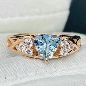 1.50 CT’s , Beautiful Aquamarine Ring , 925 Silver Ring , Trillion Cut Ring , Gold Plated Ring , March Birthstone Ring , Gift For Her Ring.