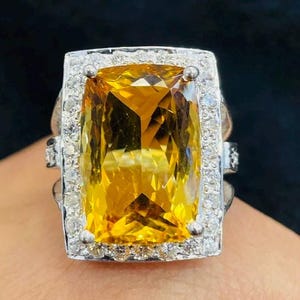 Niesamowity pierścionek z cytrynem, pierścionek ze srebra próby 925, pierścionek o szlifie poduszkowym, pierścionek z pojedynczym kamieniem, pierścionek na prezent dla niej, pierścionek z obietnicą, pierścionek z dużym kamieniem.