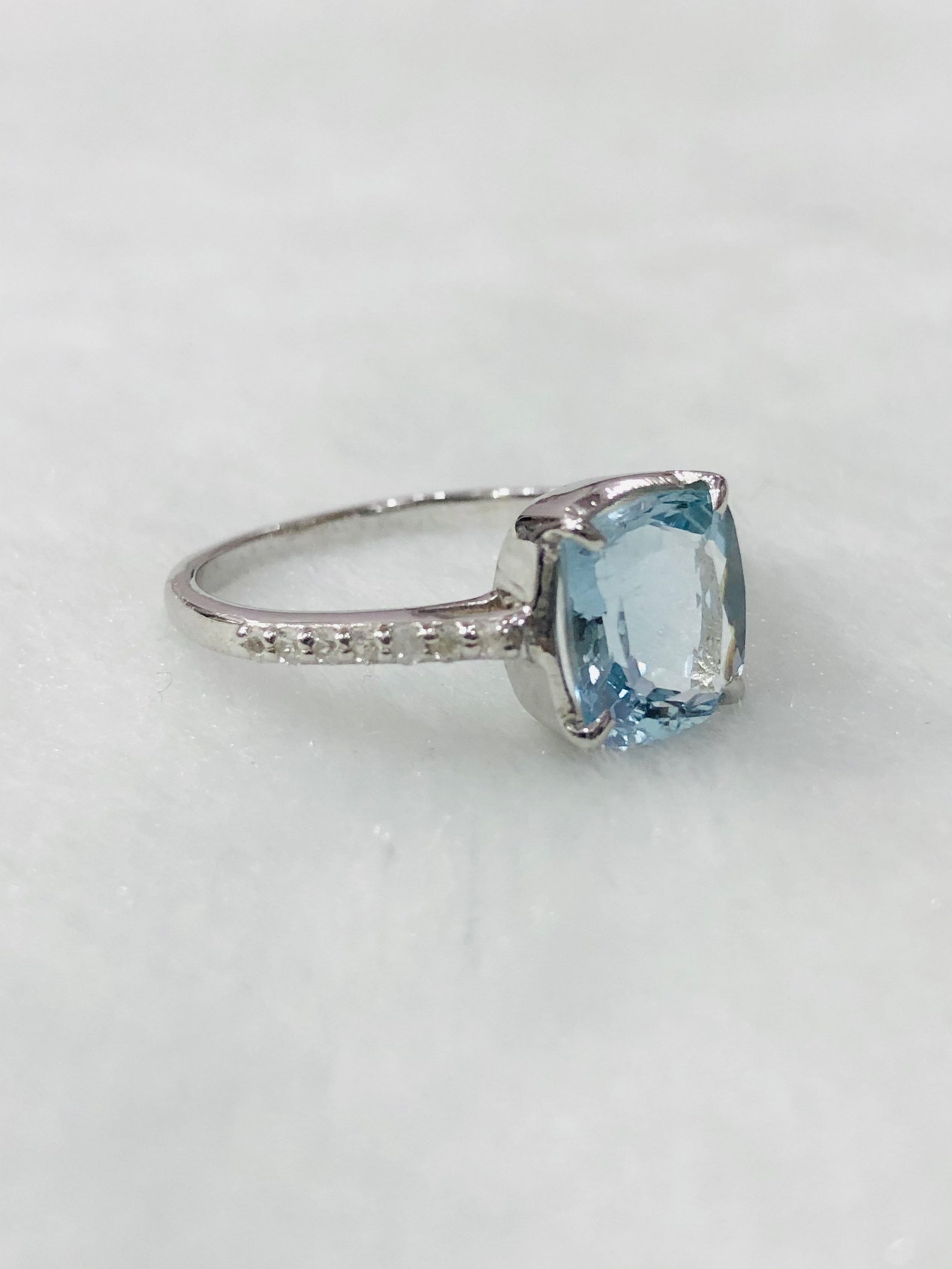 Santa Maria Aquamarine Ring, Natural Aquamarine, White Sapphire Ring ...