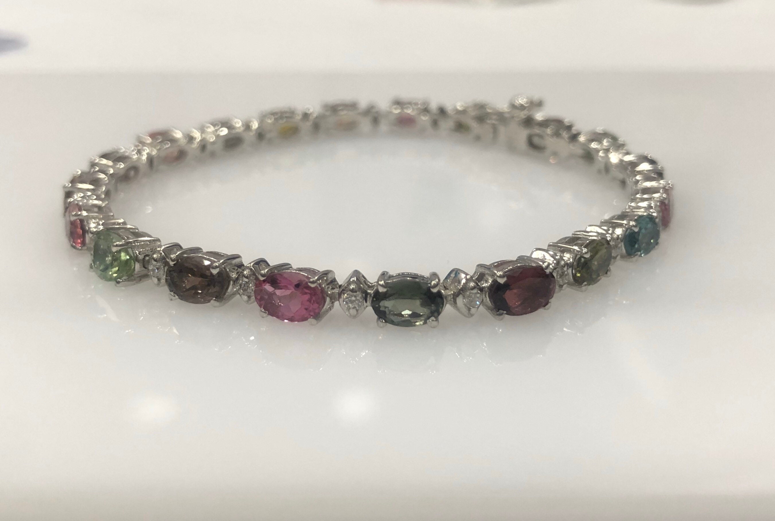 Natural Multi Tourmaline Bracelet, 925 Sterling Silver Bracelet, Oval