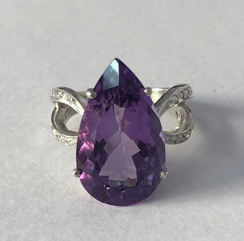 Details about   Natural Purple Amethyst Faceted Pear Gemstone 925 Sterling Silver Women Ring