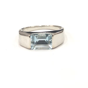Aquamarine Ring, Natural Aquamarine, Aquamarine Solitaire, Aquamarine Emerald Cut, Emerald Cut Ring, March Birthstone, Engagement Ring.