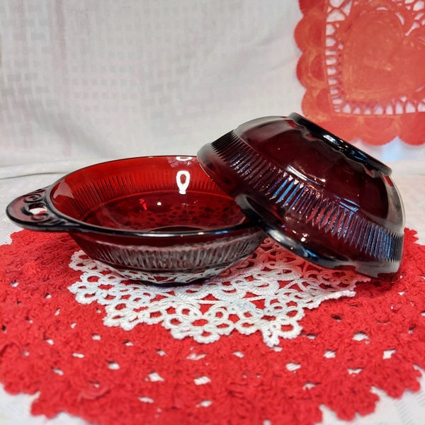 Vintage Depression Ruby Glass Dessert Bowls 2 Handled - Set of 2 Anchor Hocking